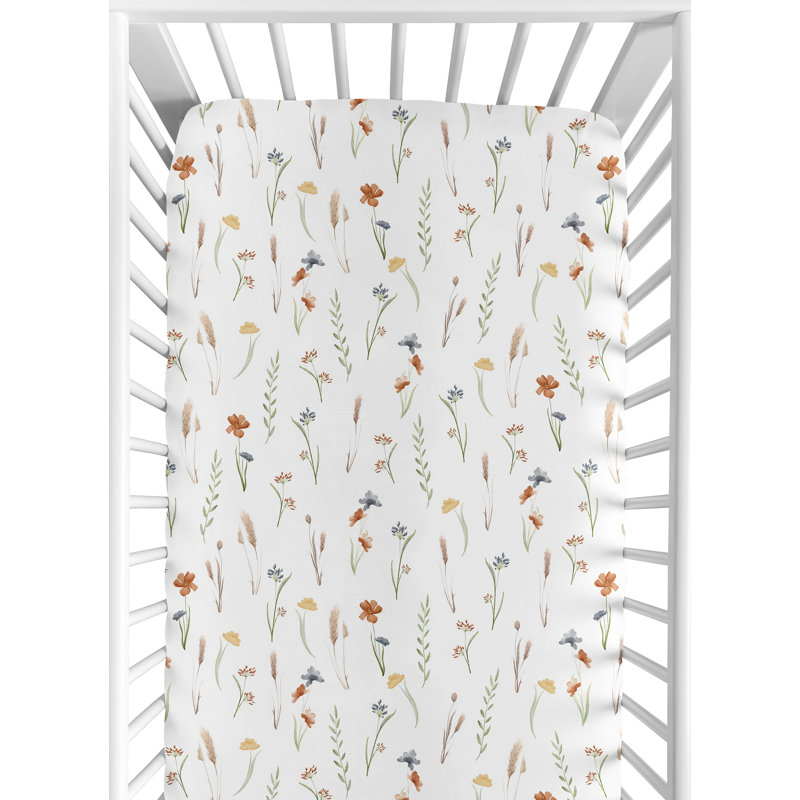 Sweet Jojo Designs Watercolor Floral Garden Sage Green Fitted Crib